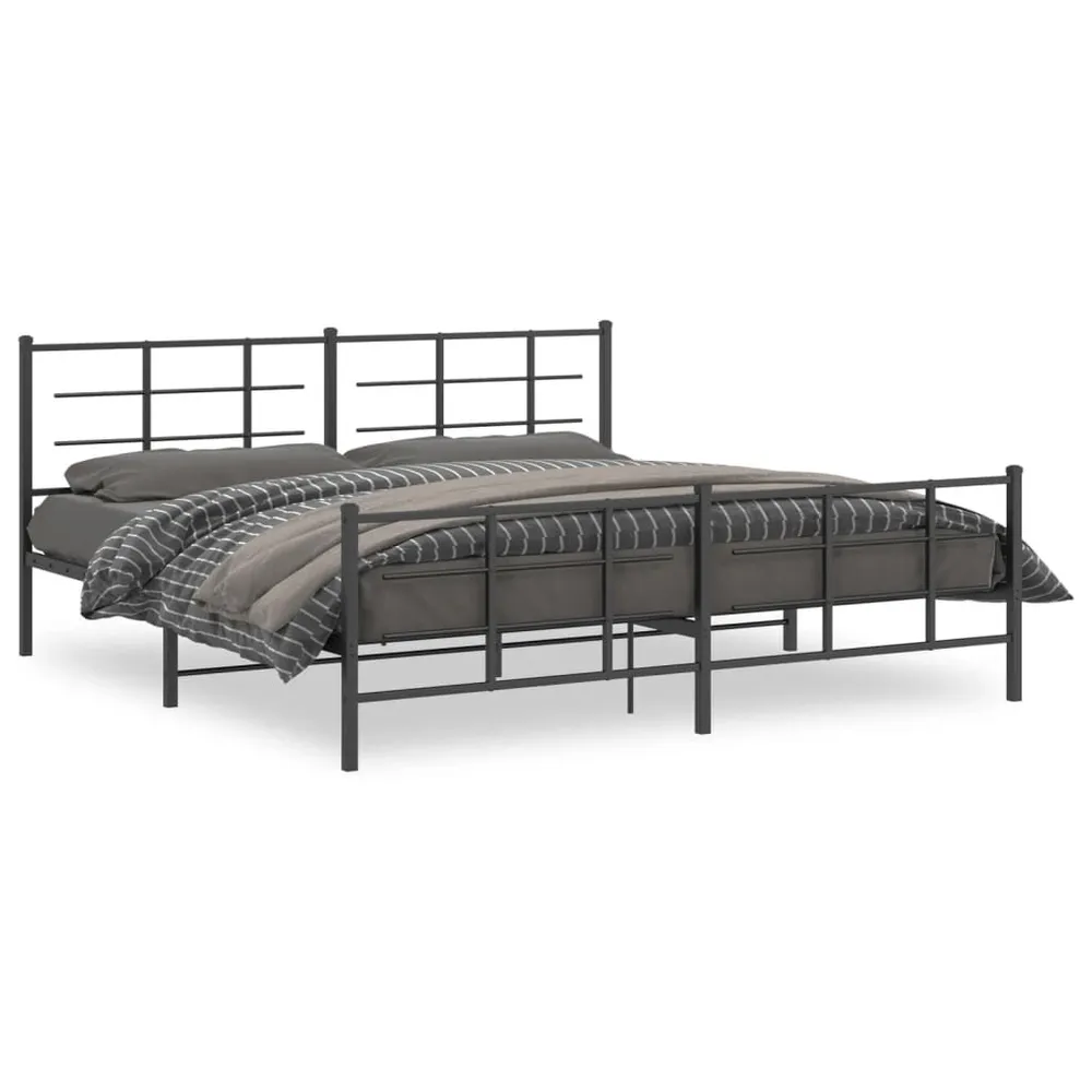 Estrutura de cama com cabeceira e pés 200x200 cm metálico preto