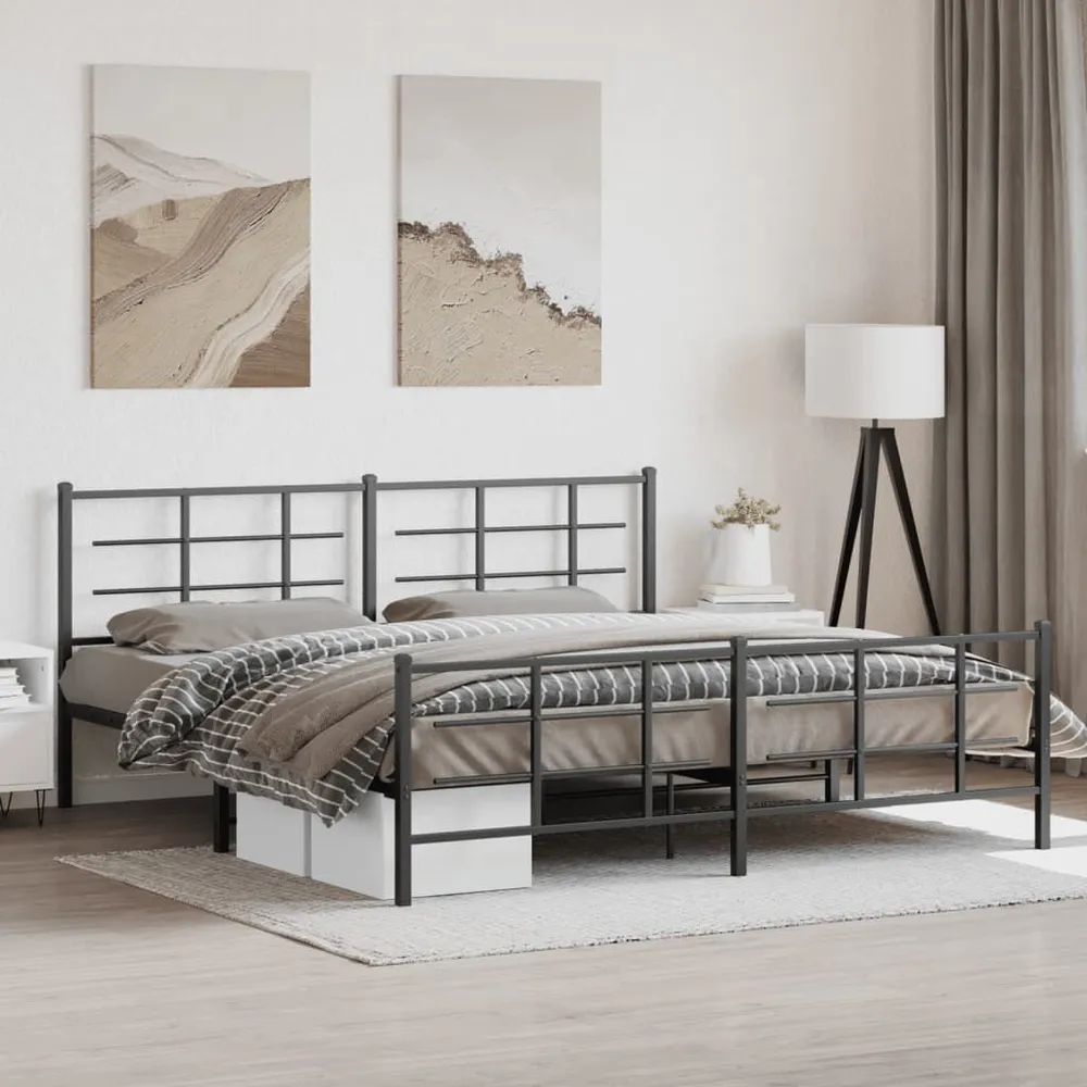 Estrutura de cama com cabeceira e pés 200x200 cm metálico preto