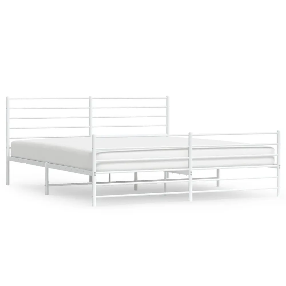 Estrutura de cama com cabeceira e pés 200x200 cm metálico branco