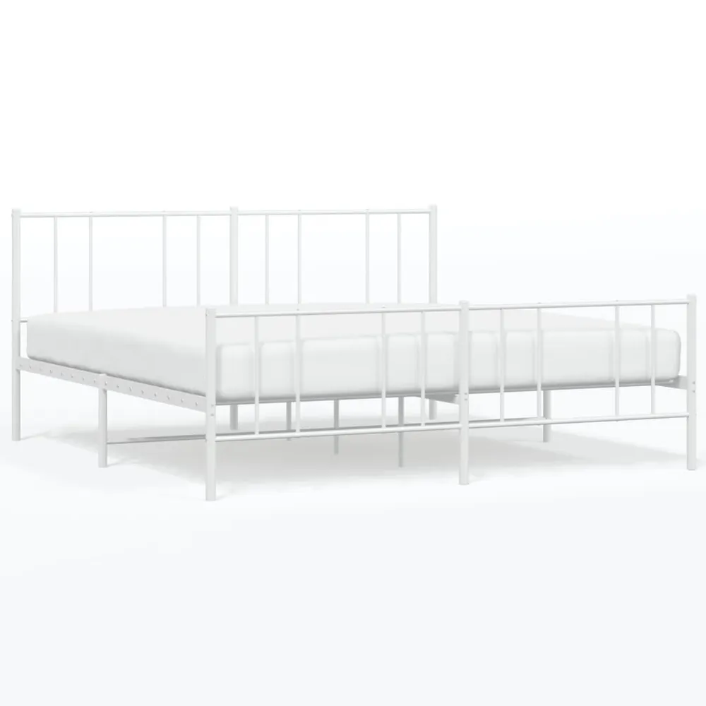 Estrutura de cama com cabeceira e pés 200x200 cm metálico branco