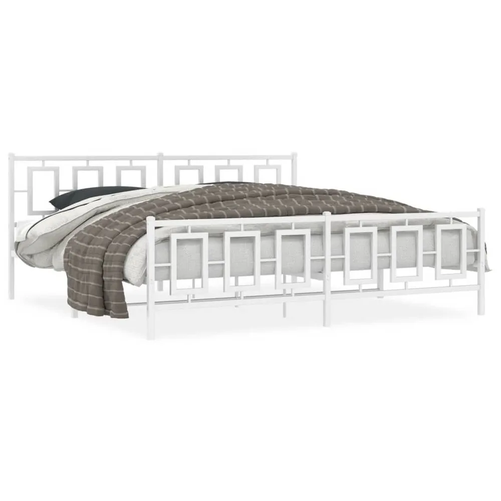 Estrutura de cama com cabeceira e pés 200x200 cm metálico branco