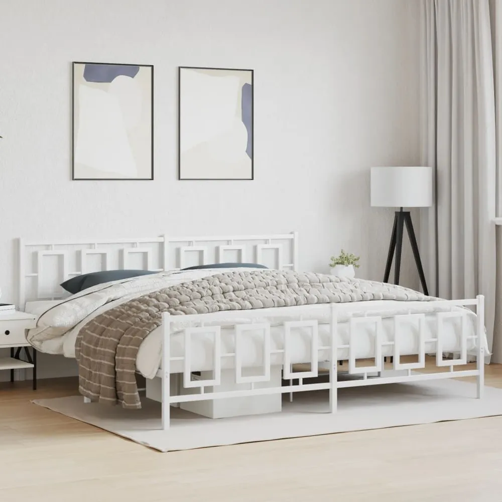Estrutura de cama com cabeceira e pés 200x200 cm metálico branco