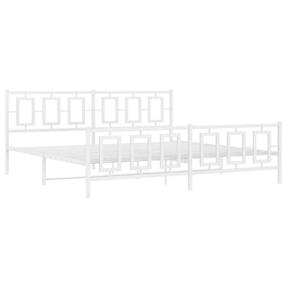 Estrutura de cama com cabeceira e pés 200x200 cm metálico branco