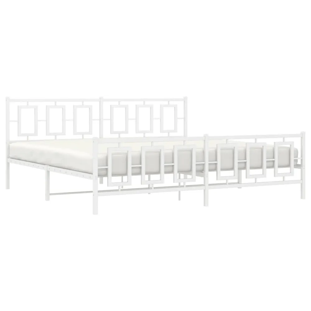 Estrutura de cama com cabeceira e pés 200x200 cm metálico branco