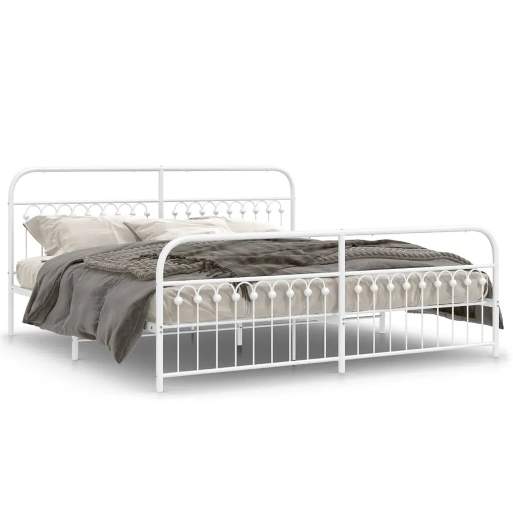 Estrutura de cama com cabeceira e pés 200x200 cm metálico branco