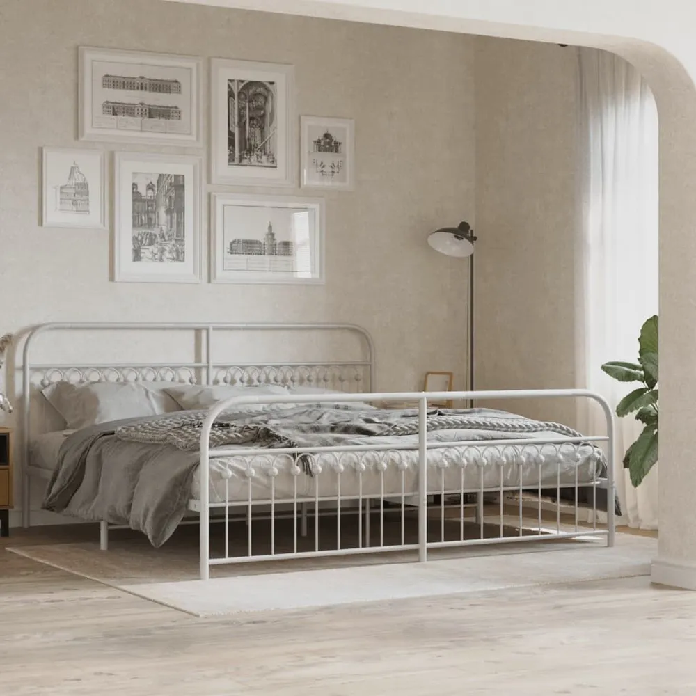 Estrutura de cama com cabeceira e pés 200x200 cm metálico branco