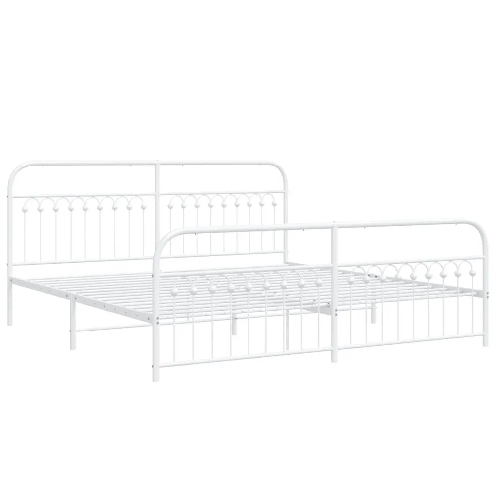 Estrutura de cama com cabeceira e pés 200x200 cm metálico branco