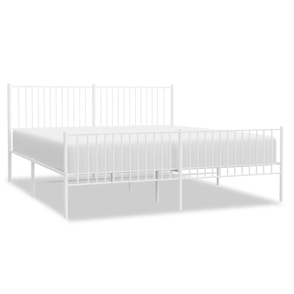 Estrutura de cama com cabeceira e pés 200x200 cm metálico branco