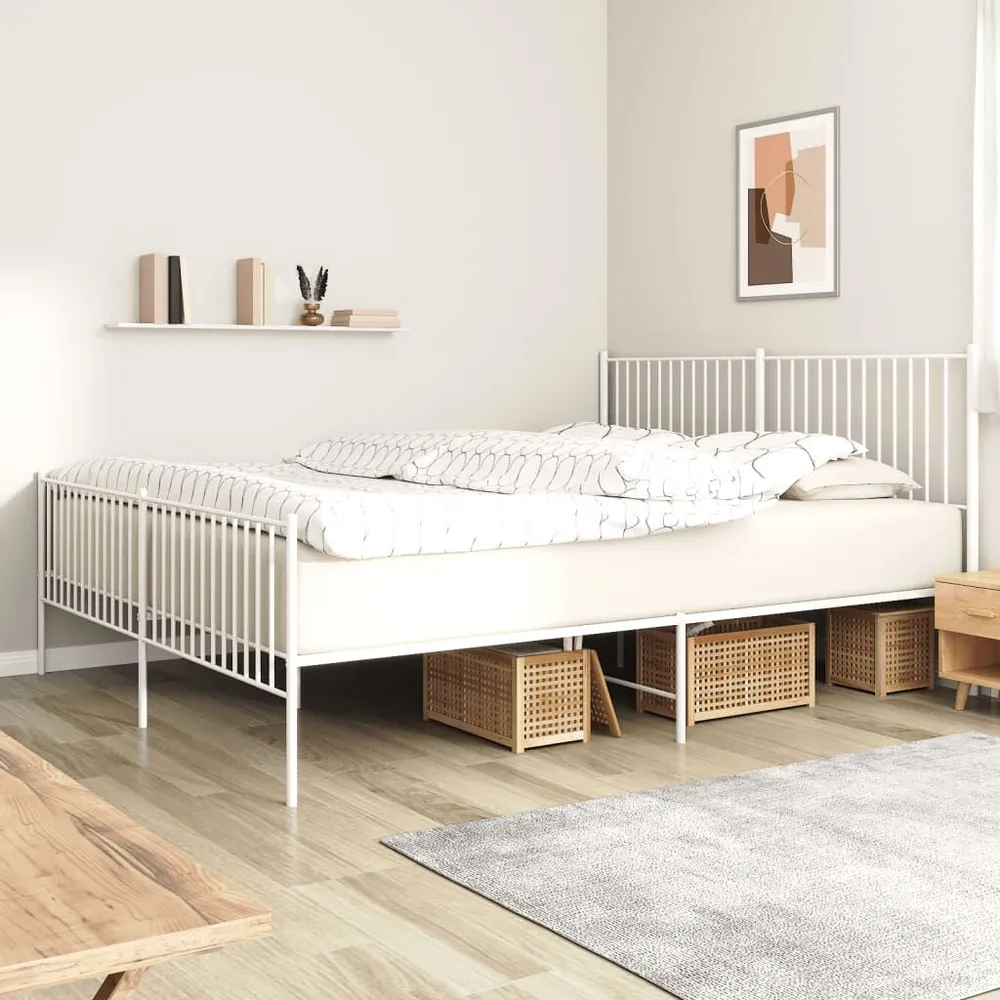 Estrutura de cama com cabeceira e pés 200x200 cm metálico branco