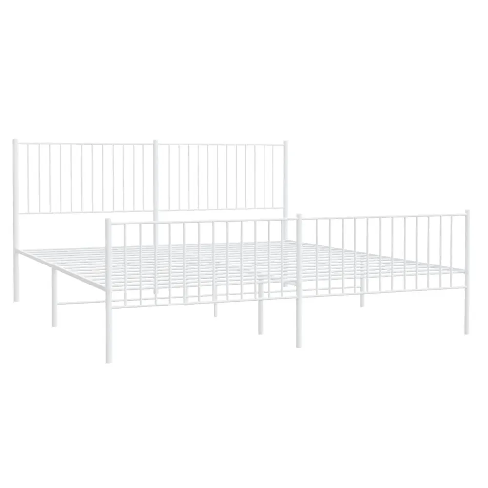 Estrutura de cama com cabeceira e pés 200x200 cm metálico branco