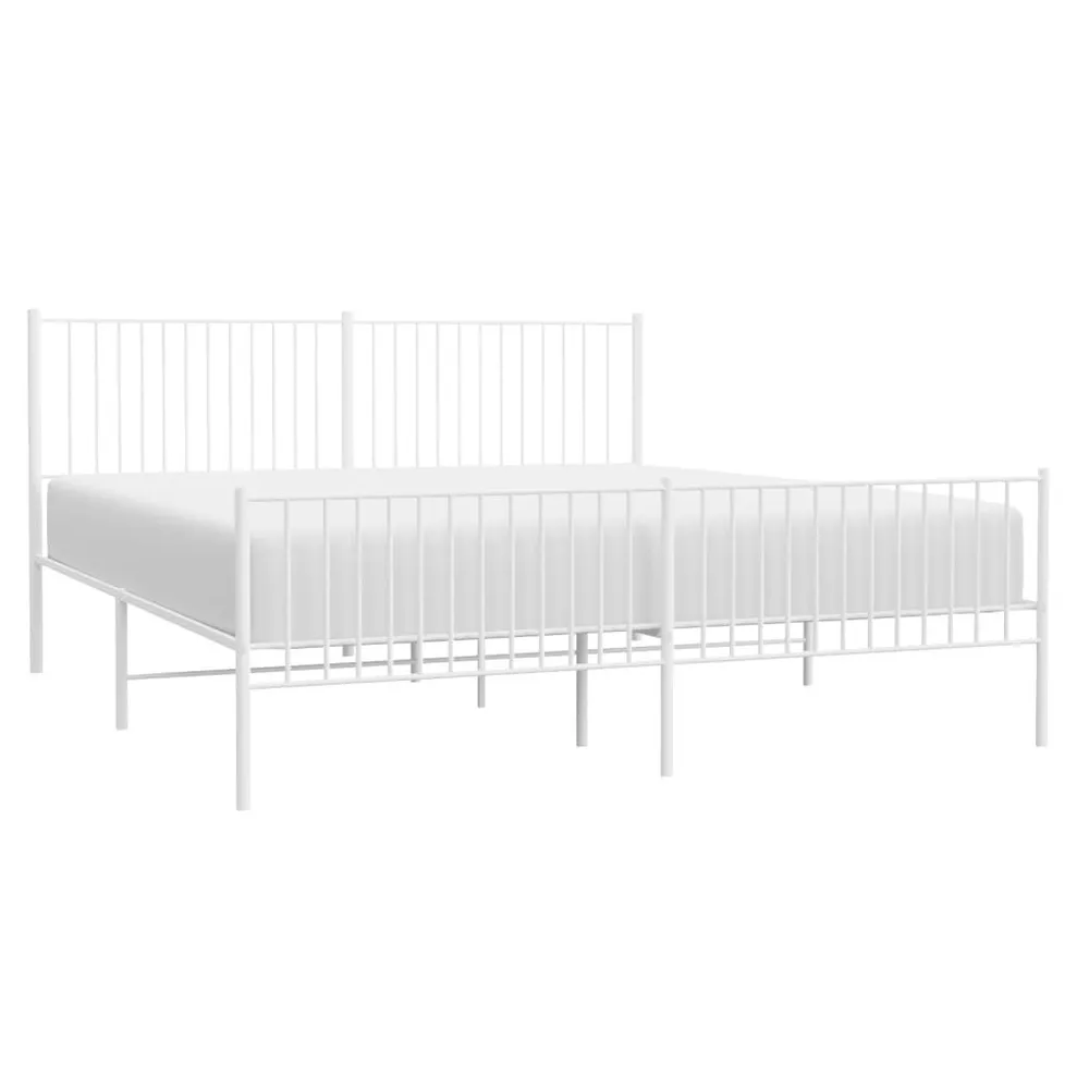 Estrutura de cama com cabeceira e pés 200x200 cm metálico branco