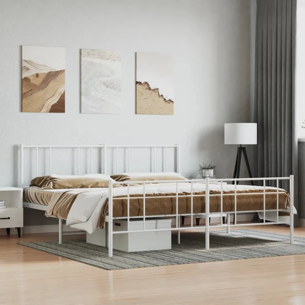Estrutura de cama com cabeceira e pés 200x200 cm metálico branco