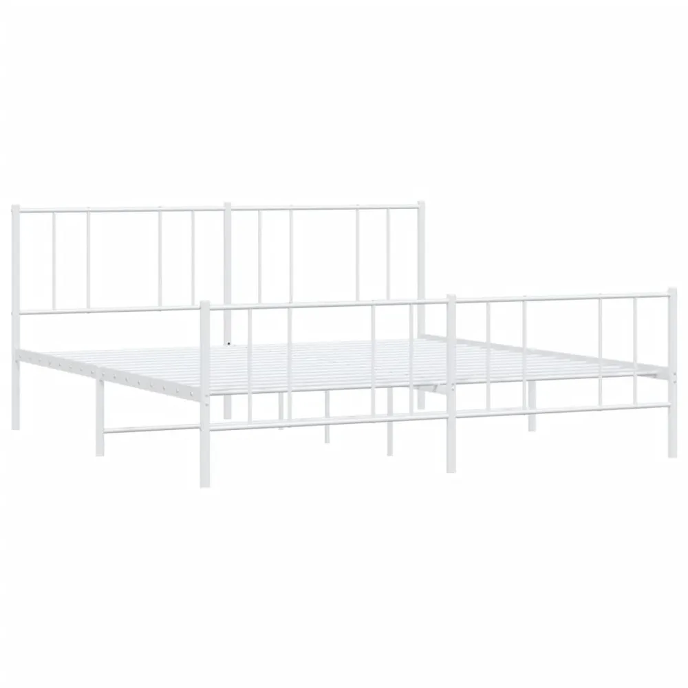 Estrutura de cama com cabeceira e pés 200x200 cm metálico branco