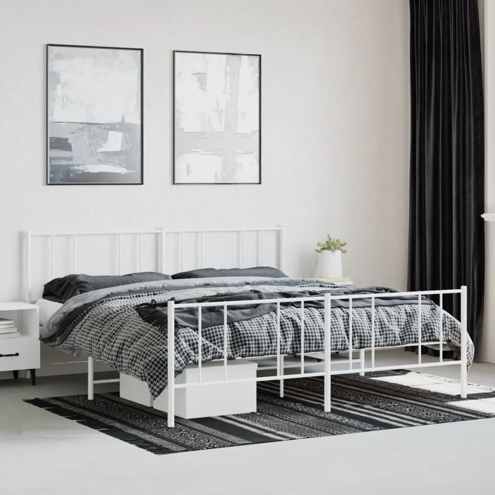 Estrutura de cama com cabeceira e pés 200x200 cm metálico branco