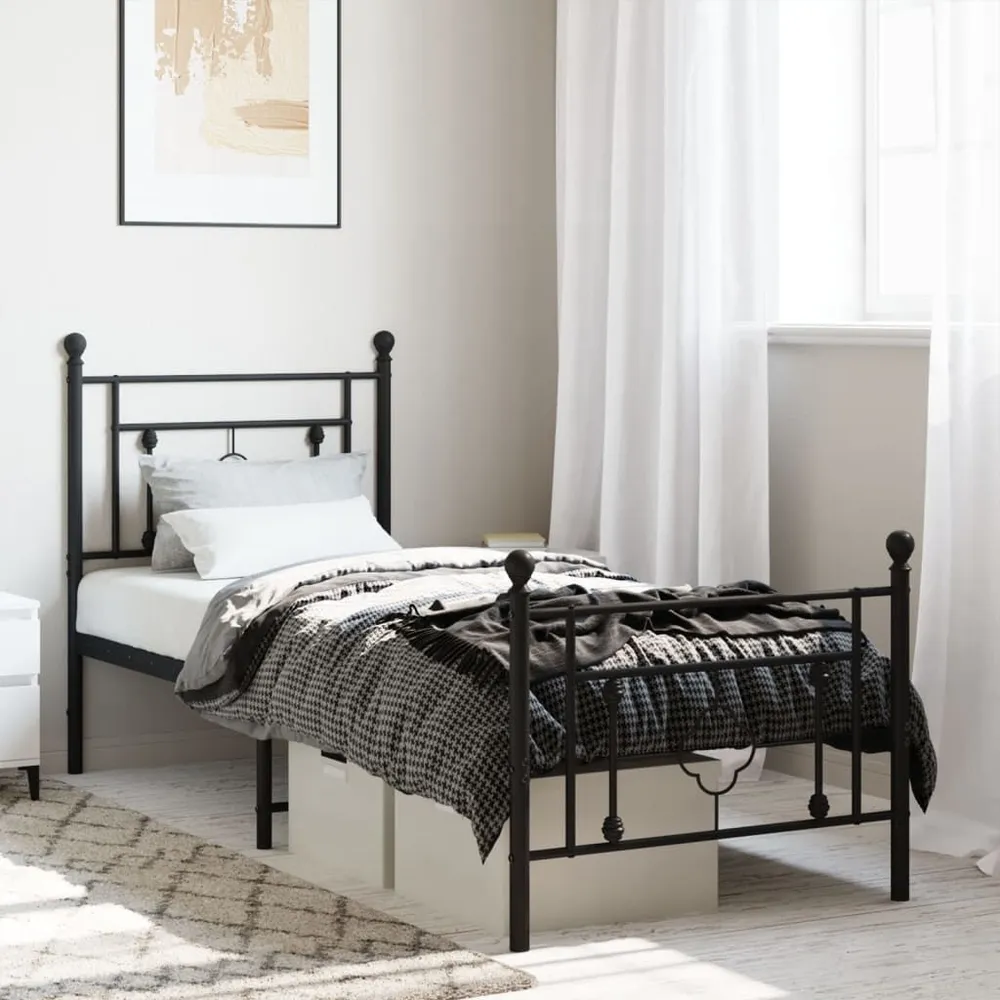Estrutura de cama com cabeceira e pés 75x190 cm metálico preto
