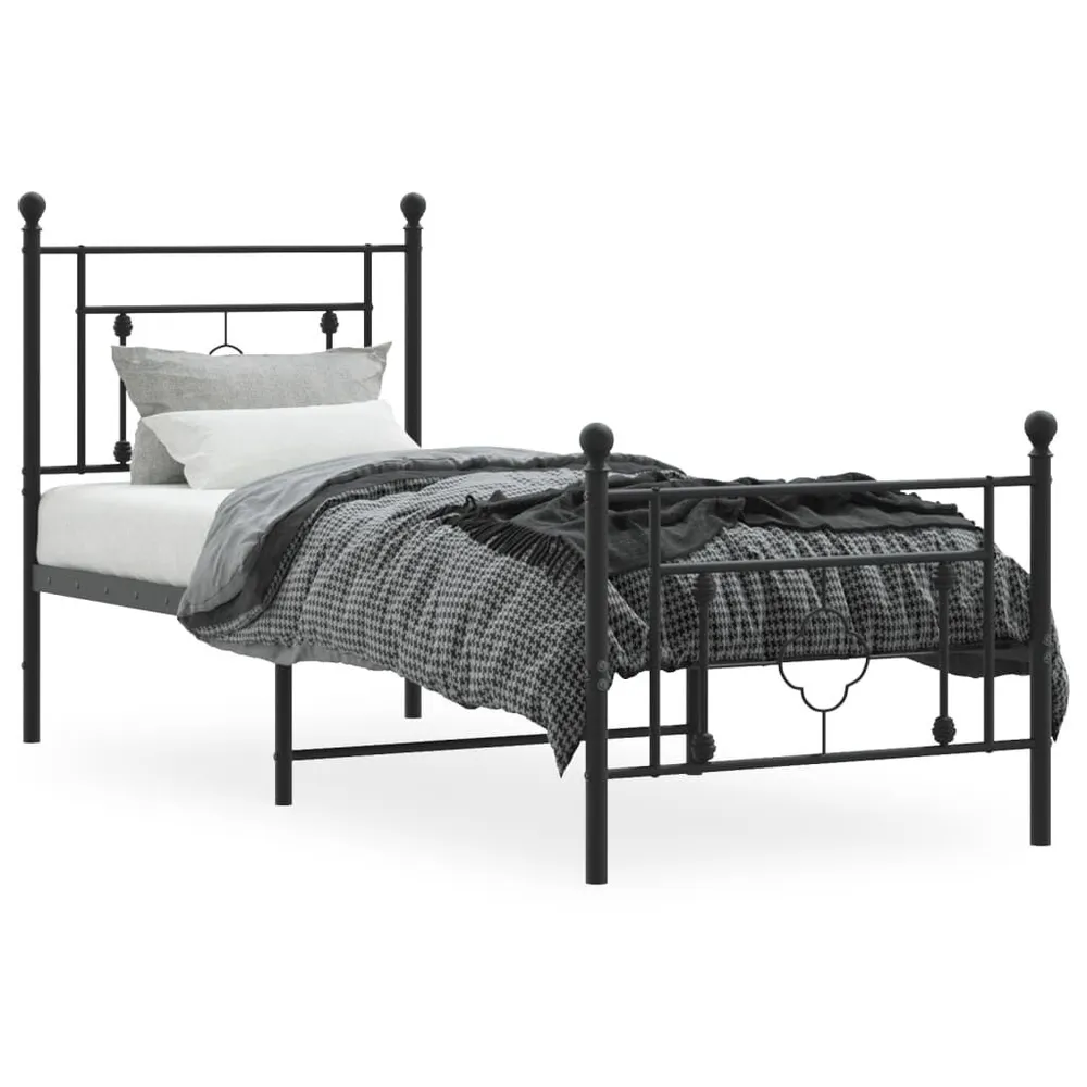 Estrutura de cama com cabeceira e pés 75x190 cm metálico preto