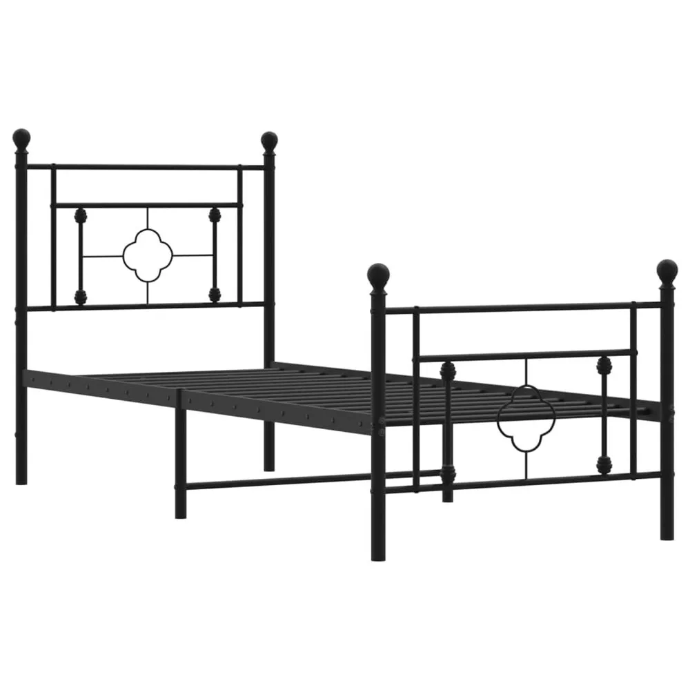 Estrutura de cama com cabeceira e pés 75x190 cm metálico preto