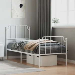 Estrutura de cama com cabeceira e pés 75x190 cm metálico branco