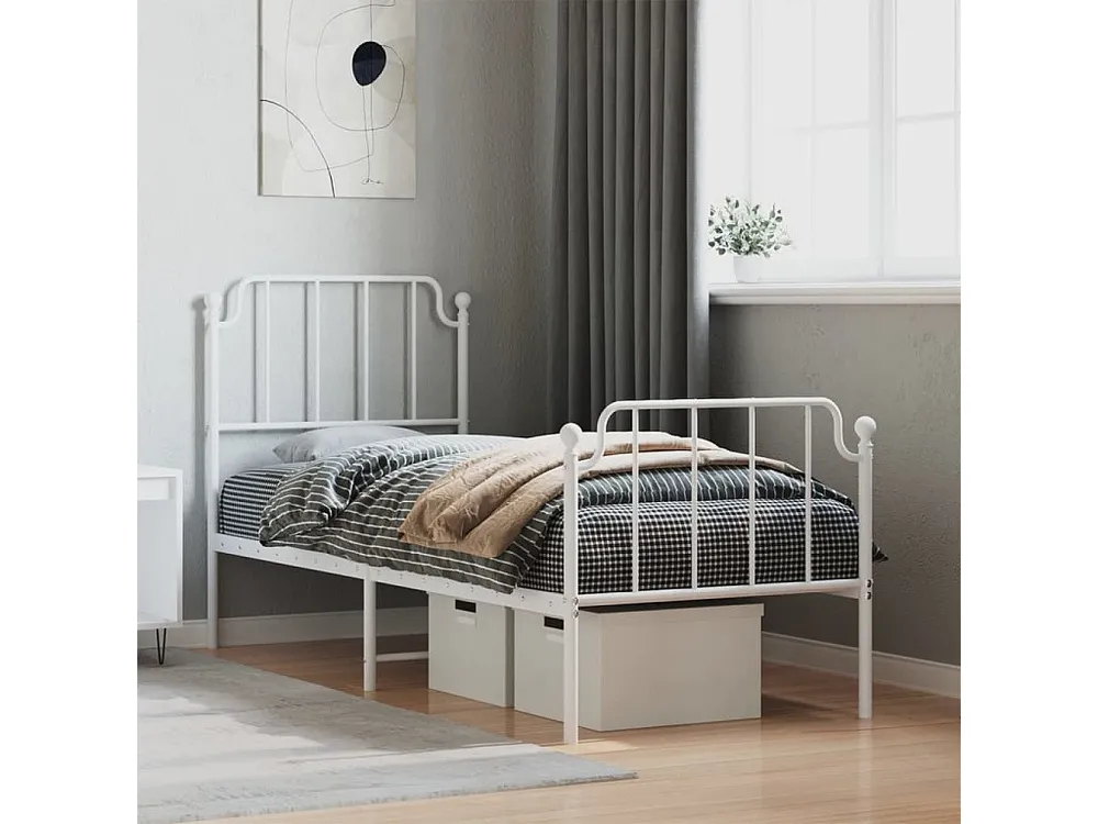 Estrutura de cama com cabeceira e pés 75x190 cm metálico branco