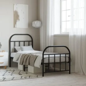 Estrutura de cama com cabeceira e pés 75x190 cm metálico preto