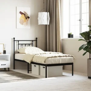 Estrutura de cama com cabeceira 75x190 cm metálico preto