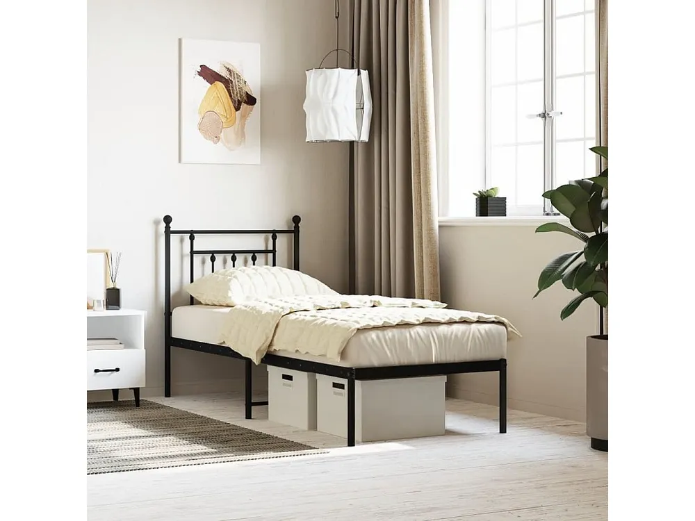 Estrutura de cama com cabeceira 75x190 cm metálico preto