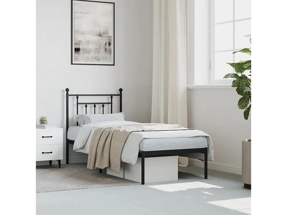 Estrutura de cama com cabeceira 75x190 cm metálico preto