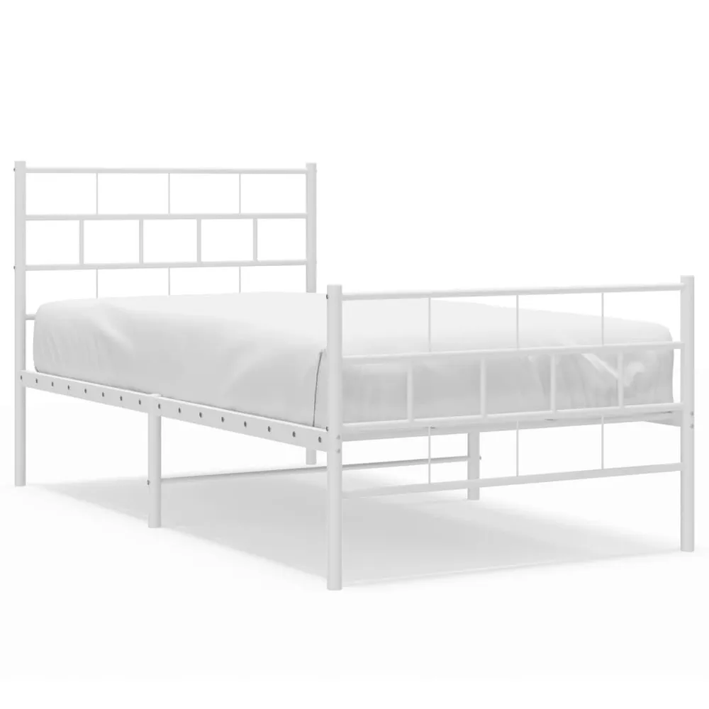 Estrutura de cama com cabeceira e pés 75x190 cm metálico branco