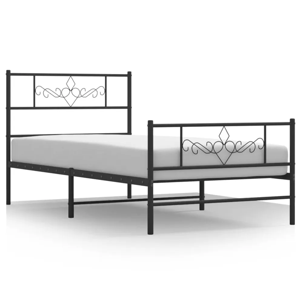 Estrutura de cama com cabeceira e pés 75x190 cm metálico preto
