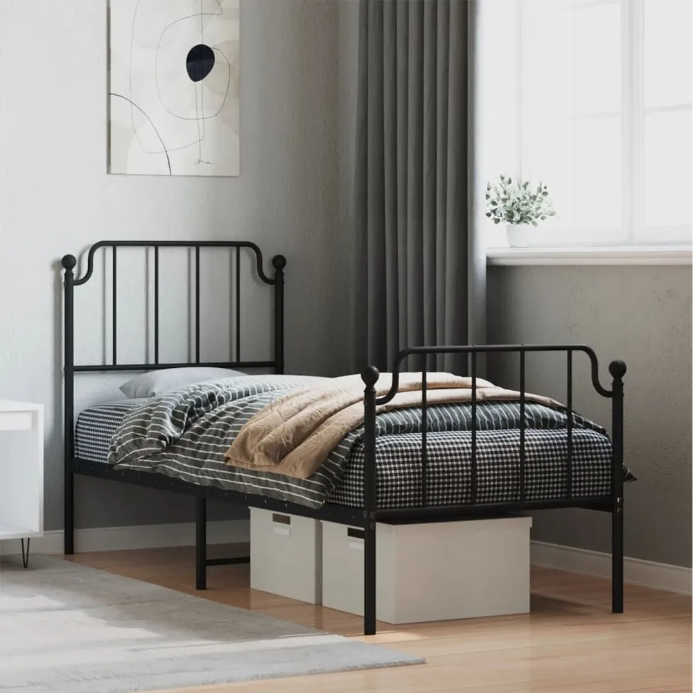 Estrutura de cama com cabeceira e pés 75x190 cm metálico preto