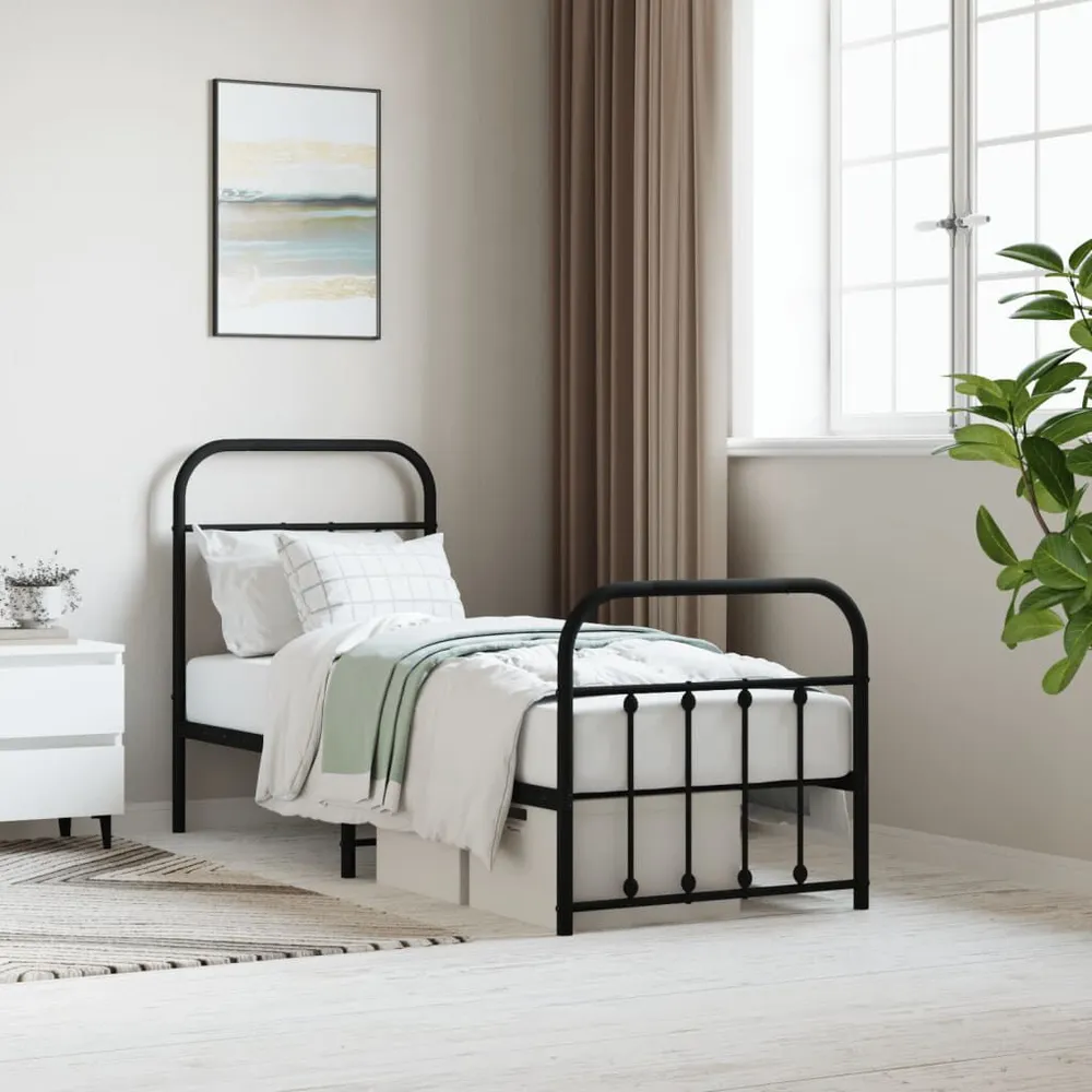 Estrutura de cama com cabeceira e pés 75x190 cm metálico preto