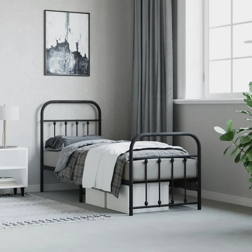 Estrutura de cama com cabeceira e pés 75x190 cm metálico preto
