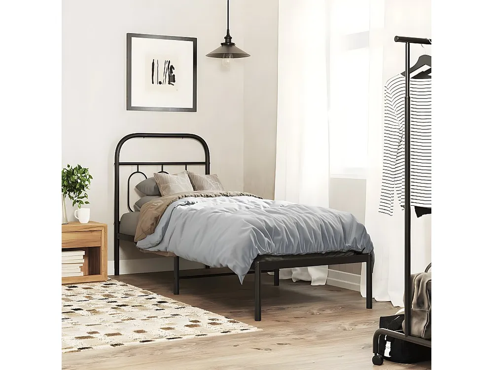 Estrutura de cama com cabeceira 75x190 cm metálico preto