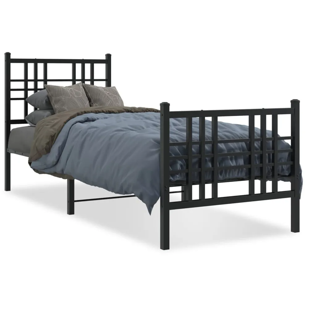 Estrutura de cama com cabeceira e pés 80x200 cm metálico preto