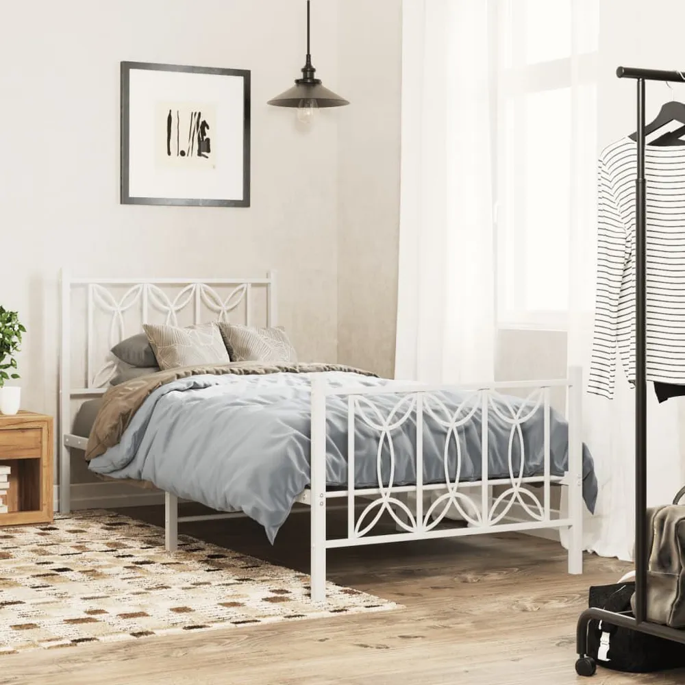 Estrutura de cama com cabeceira e pés 80x200 cm metálico branco