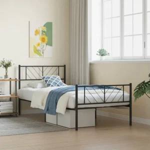 Estrutura de cama com cabeceira e pés 80x200 cm metálico preto