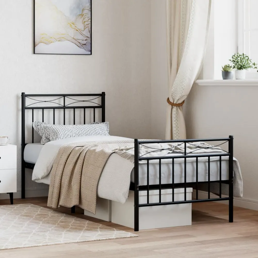 Estrutura de cama com cabeceira e pés 80x200 cm metálico preto