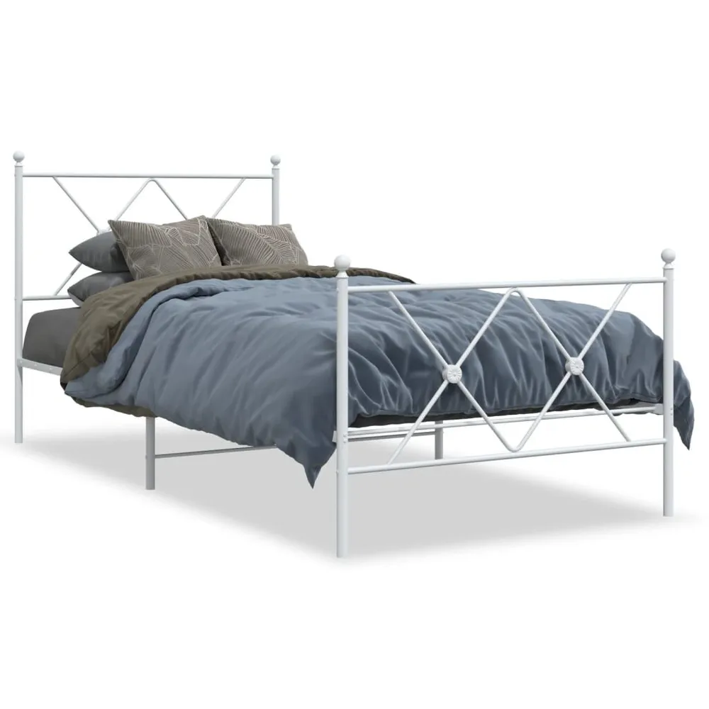 Estrutura de cama com cabeceira e pés 90x190 cm metálico branco