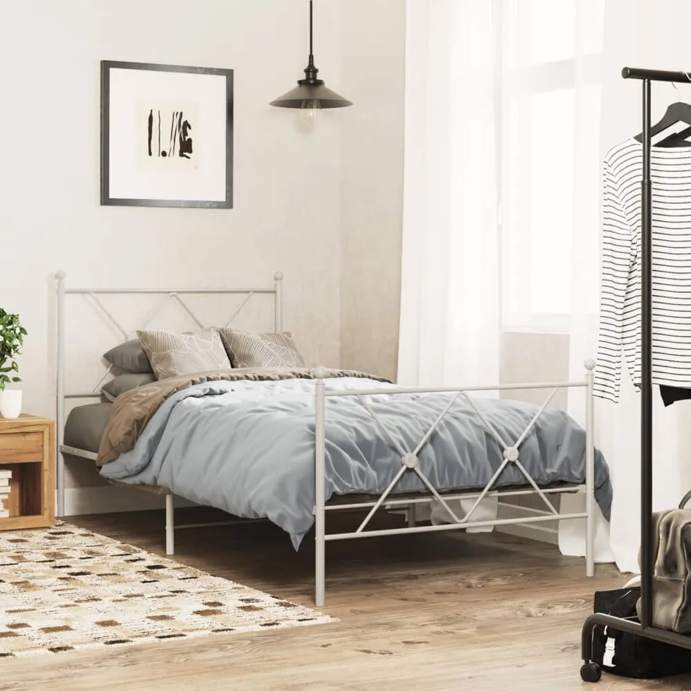 Estrutura de cama com cabeceira e pés 90x190 cm metálico branco
