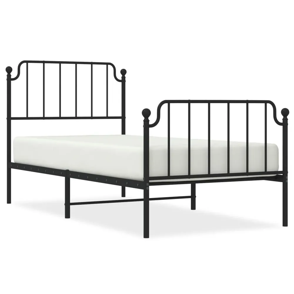 Estrutura de cama com cabeceira e pés 90x190 cm metálico preto