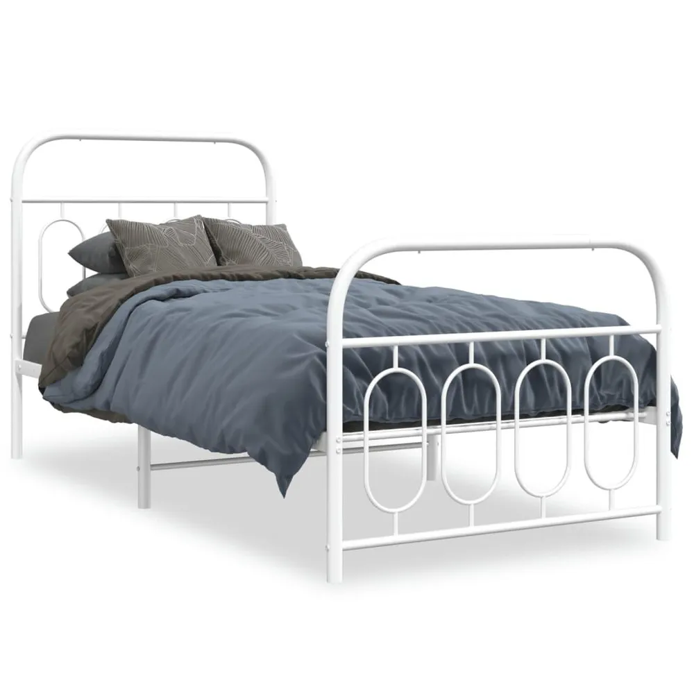 Estrutura de cama com cabeceira e pés 90x190 cm metálico branco