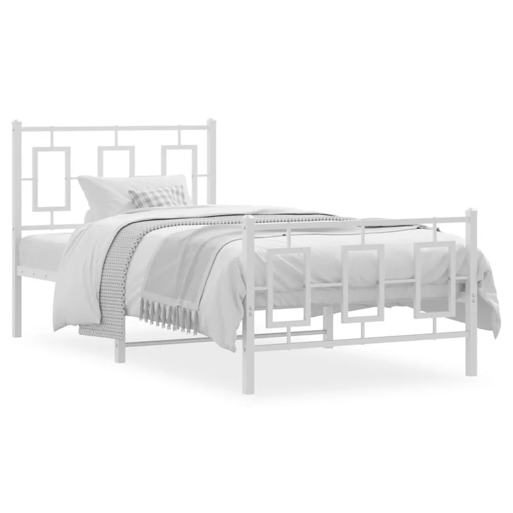 Estrutura de cama com cabeceira e pés 90x190 cm metálico branco