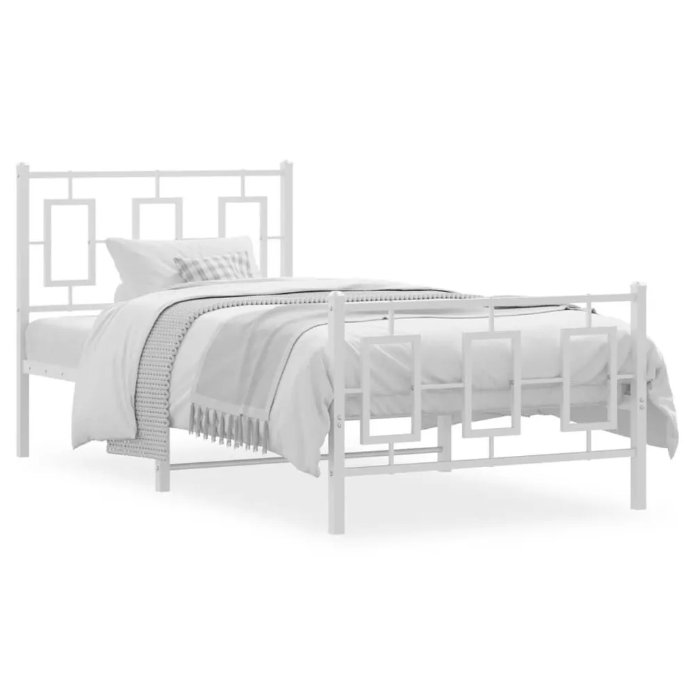 Estrutura de cama com cabeceira e pés 90x190 cm metálico branco