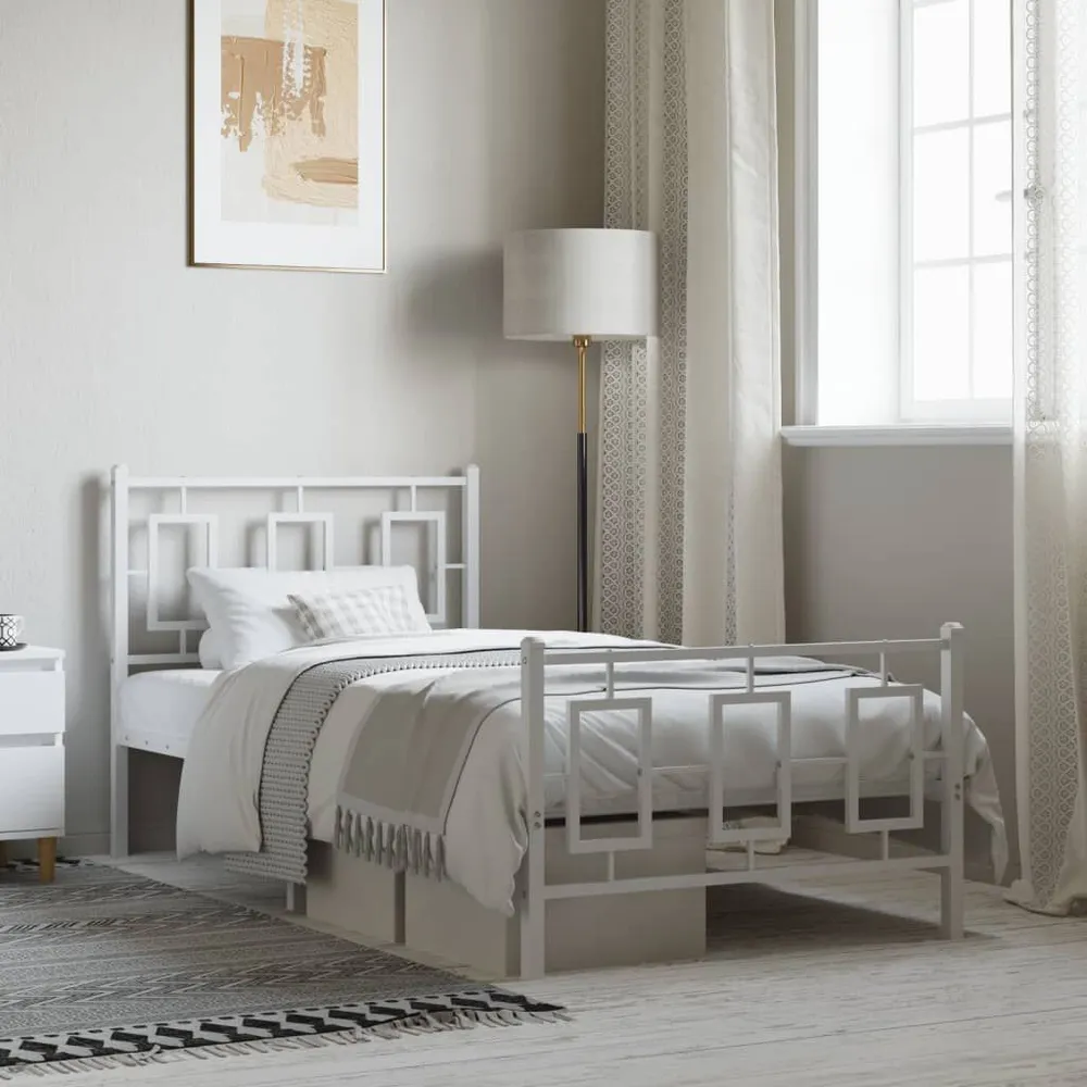 Estrutura de cama com cabeceira e pés 90x190 cm metálico branco