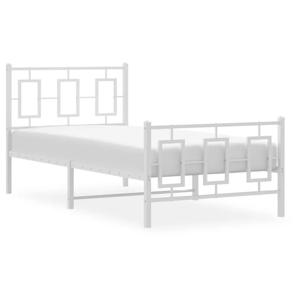 Estrutura de cama com cabeceira e pés 90x190 cm metálico branco