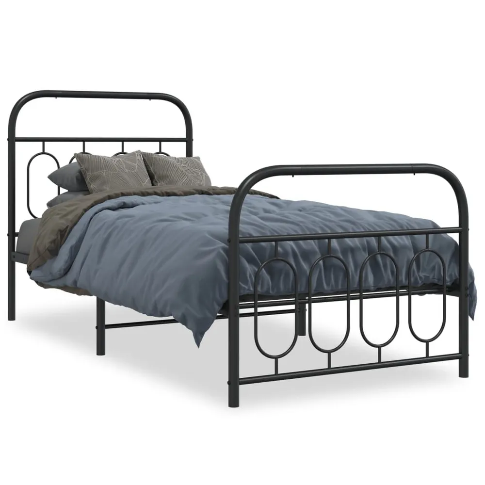Estrutura de cama com cabeceira e pés 90x190 cm metálico preto