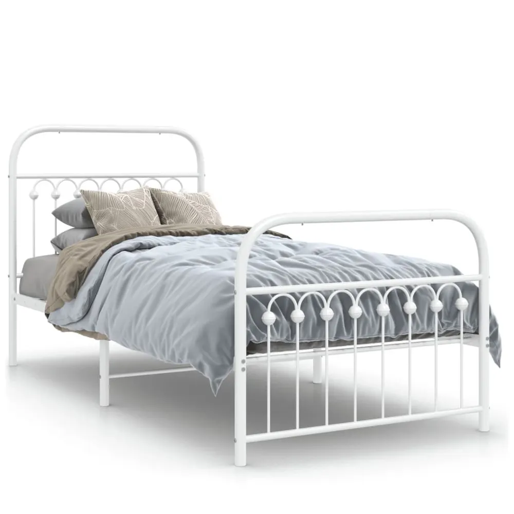 Estrutura de cama com cabeceira e pés 90x190 cm metálico branco