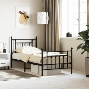 Estrutura de cama com cabeceira e pés 90x190 cm metálico preto
