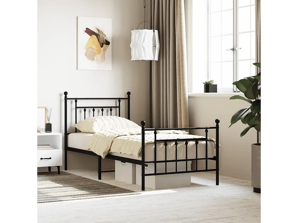 Estrutura de cama com cabeceira e pés 90x190 cm metálico preto