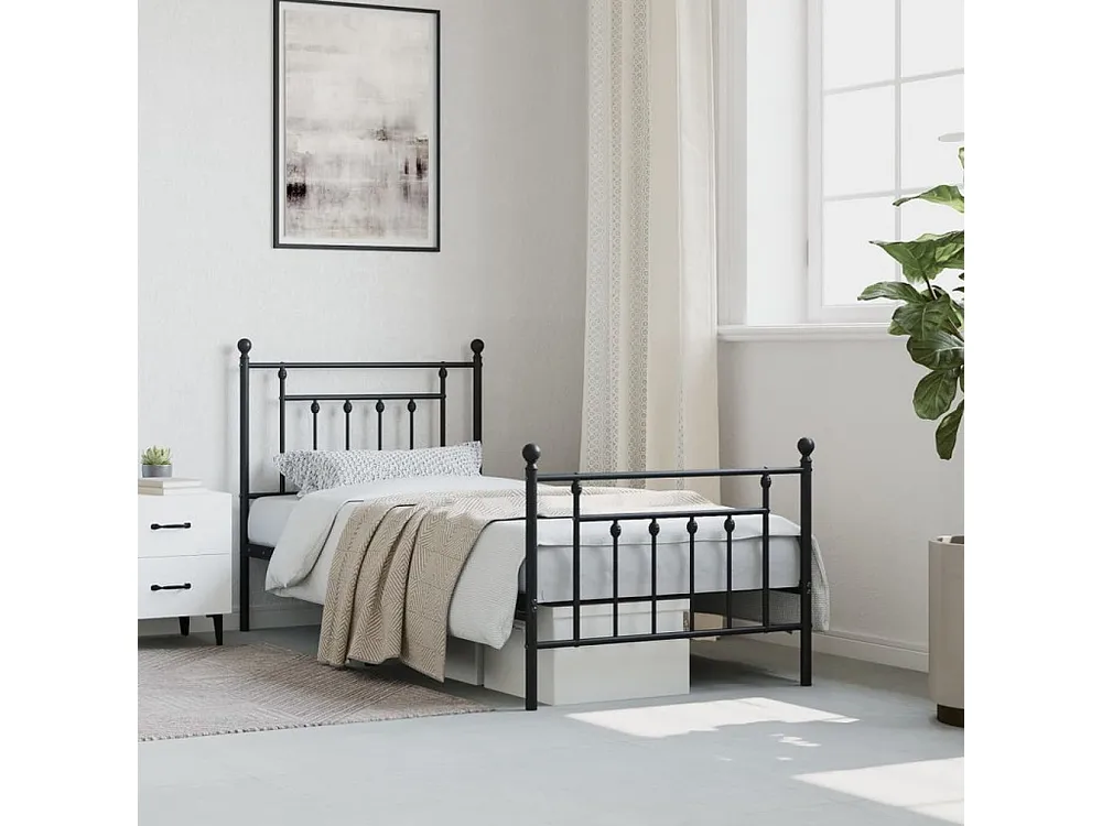 Estrutura de cama com cabeceira e pés 90x190 cm metálico preto